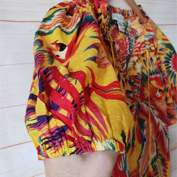Rachel Zoe Parrot Tropical Cotton Textured Colorful Short Sleeve Blouse Top XS - Picture 5 of 11